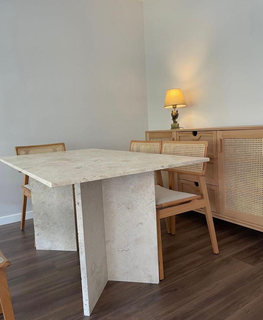 V-Foot Travertine Dining Table